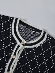 假日时尚奢华风格金色纽扣针织开衫高端夹克，秋季上衣 - 黑色 - 查看 7