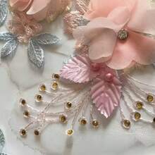 1 件 3D 花卉蕾丝刺绣贴花补丁，涤纶纤维，带珠子和水钻，粉色和白色花卉图案，适用于工艺品、婚礼新娘装饰、家居装饰、美术用品、针织、刺绣补丁，饰有珠子和水钻 3D 花卉蕾丝贴花，用于服装和连衣裙装饰、刺绣蕾丝、缝纫蕾丝、蕾丝刺绣