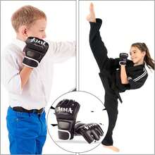 masoe Guantes de Box, Guantes, Medio Dedo, Ajustable, Amortiguación, Guantes de Muay Thai/Kick Boxing, Combate, Entrenamiento, Ideales para Ninos, Adulta, Uso Diario en Gimnasio - Adultos - Ver 7