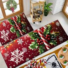Felpudo con tema navideño, de poliéster, alfombra decorativa para el piso adecuada para la entrada del hogar, sala de estar, dormitorio y cocina