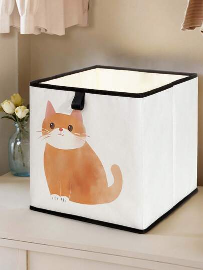 1 pieza Caja de almacenamiento abierta con estampado de gato de dibujos animados, organizador apilable, diseño resistente y de múltiples usos que ahorra espacio para el hogar, dormitorio, organización del hogar, almacenamiento debajo de la cama