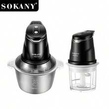 SOKANY 06028 2-In-1 Electric Meat Grinder & Food Processor, 2L Main Body & 0.7L Grinder, 400W High Power, 2 Speed Settings, Stainless Steel Quad Blade, Suitable For Home And Restaurant Use As Blender, Mincer, Garlic Press, Slicer, Wireless Food Processor For Chopping Ginger, Chili, Fruits And Meats - EU C Type Plug(220-240V) - View 1