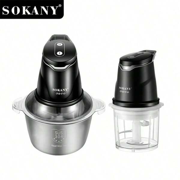 SOKANY 06028 Household Multifunctional 2-In-1 Electric Meat Grinder, Complementary Food Processor, Mixer, Vegetable Cutter.Includes 2L Host +0.7L Grinder.400W High Power, 2-Speed Speed Regulation.Double-Layer 4-Blade Blade.Stainless Steel Material.Suitable For Home And Restaurant Food Mixers, Meat Grinders, Garlic Crushers, Vegetable Choppers, Wireless Food Processors For Chopping Ginger, Peppers, Fruits, Meat