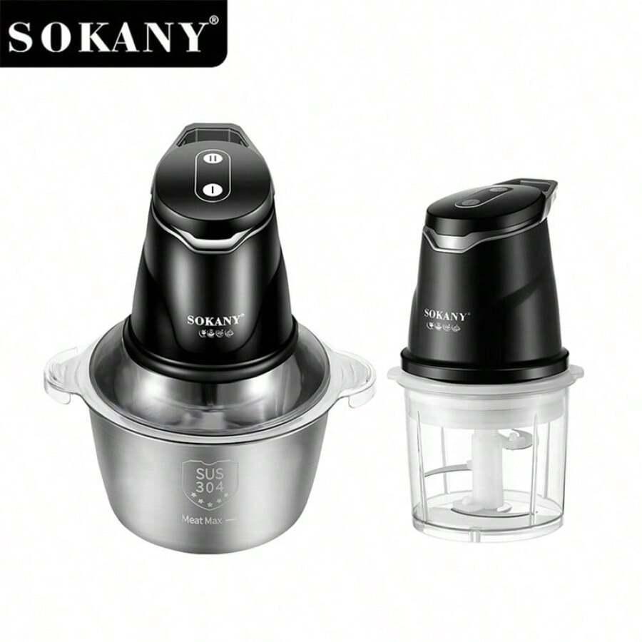 SOKANY 06028 2-In-1 Electric Meat Grinder & Food Processor, 2L Main Body & 0.7L Grinder, 400W High Power, 2 Speed Settings, Stainless Steel Quad Blade, Suitable For Home And Restaurant Use As Blender, Mincer, Garlic Press, Slicer, Wireless Food Processor For Chopping Ginger, Chili, Fruits And Meats - EU C Type Plug(220-240V) - View 1