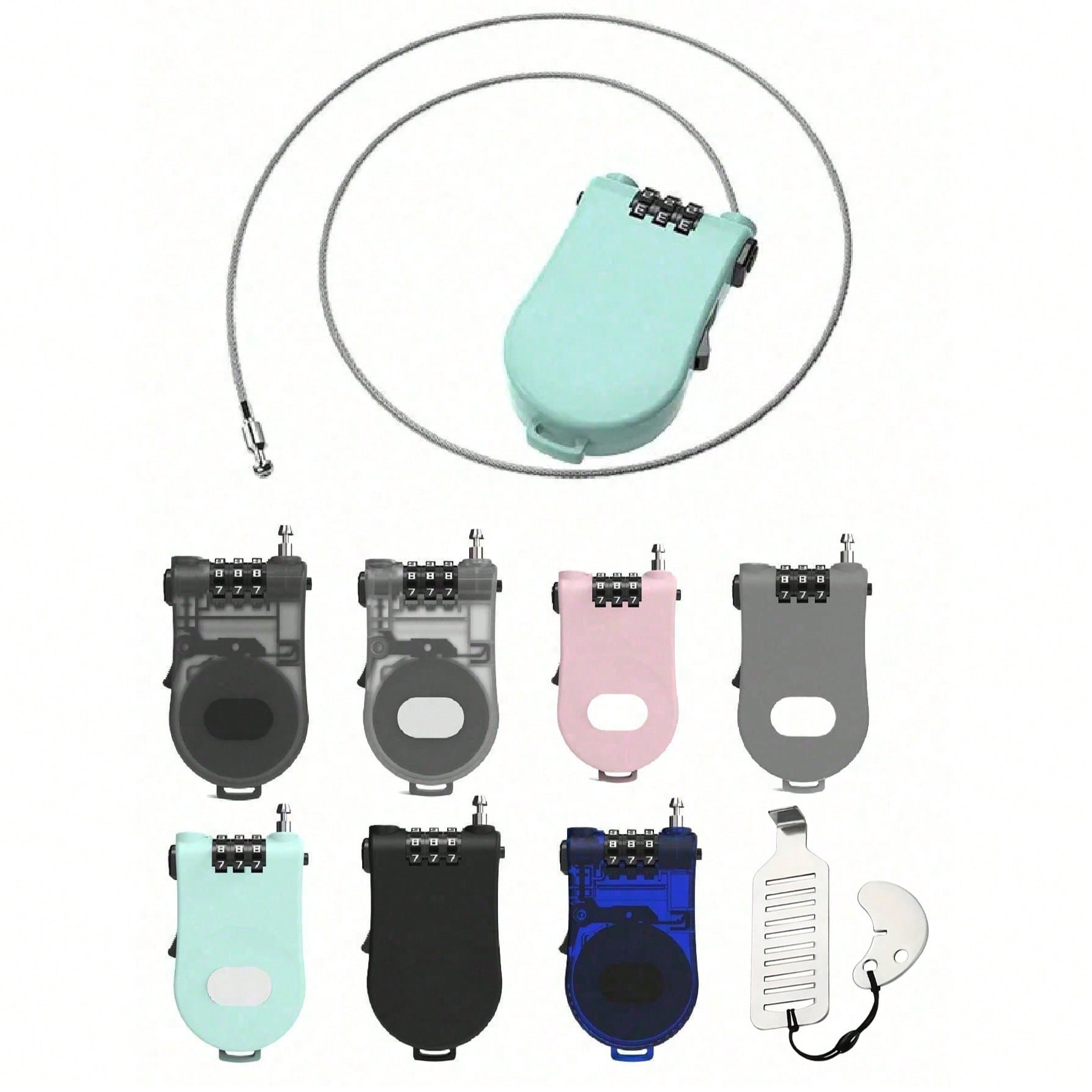 3-Digit Password Steel Cable Lock, Portable Heavy Duty Non-Disruptive Door Lock, Heavy Duty Retractable Stainless Steel Cable Padlock, Anti-Theft Travel Gym Locker Lock, Rust-Proof Portable Password Steel Cable Lock, Easy To Reset Code; Door Stopper, Anti-Theft Barrier, Door Wedge, Single-Person Living Essential, Easy To Install