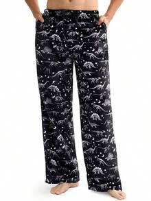 Mens Pajama Pants Soft Flannel Fleece Pajama Bottoms Sleep & Lounge Pants With Pockets And Drawstringhalloween - 恐龍 - 查看 1