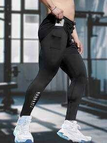 Herren Sport Kompressionsshorts mit Taschen, 2-in-1 Design für Laufen, Fitness