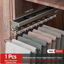 FOOKE 1pc Pull-Out Sliding Clothes Rack, Convenient And Fast, Multi-Functional Wardrobe Storage, With Painted Metal Clothes Hanger, Heavy Duty Adjustable Closet Hanging Rod, Space-Saving Aluminum Alloy Clothes Rack Rail, Suitable For Bedroom Closet, Apartment, Dorm - Grey - View 16