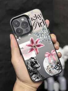 1pc Leopard Floral Patchwork Pattern Black IMD Shockproof Anti-Fingerprint Phone Case Compatible With IPhone 16/16Pro/16Plus/15/15ProMax/15Pro/11/12/13/14ProMax/11Pro/11ProMax/12Pro/12ProMax/13Pro/13ProMax/14Pro/14ProMax, Stylish & Creative - Multicolor - View 2