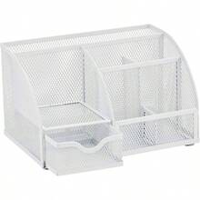 Organizador de escritorio de malla con compartimentos+ cajnorganizador de escritorio para caramelosbolgrafos, organizador multifuncional Blanco - Blanco - Ver 5