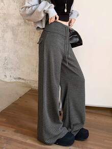 Quần Harem kẻ sọc mới thu đông dành cho nữ, quần ống rộng ống đứng ôm dáng thời trang đa năng (Họa tiết sọc ngẫu nhiên) - Xám - Xem 3