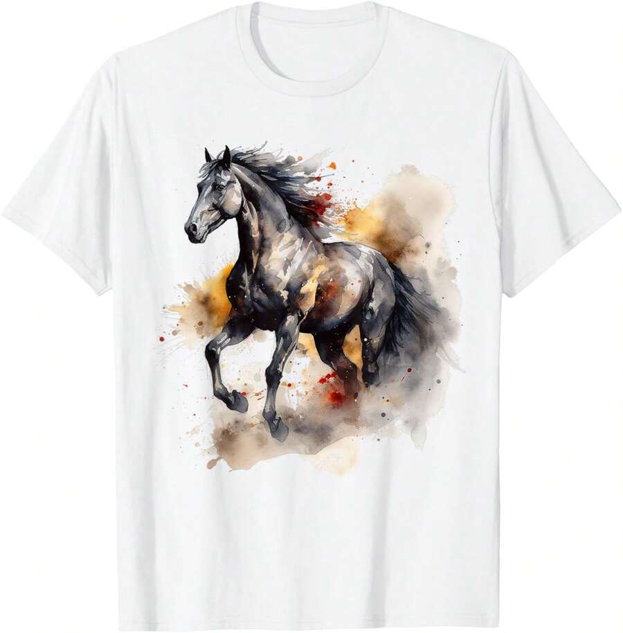 Horse Lover Artwork Animal Motif Horse T-Shirt.Jpg