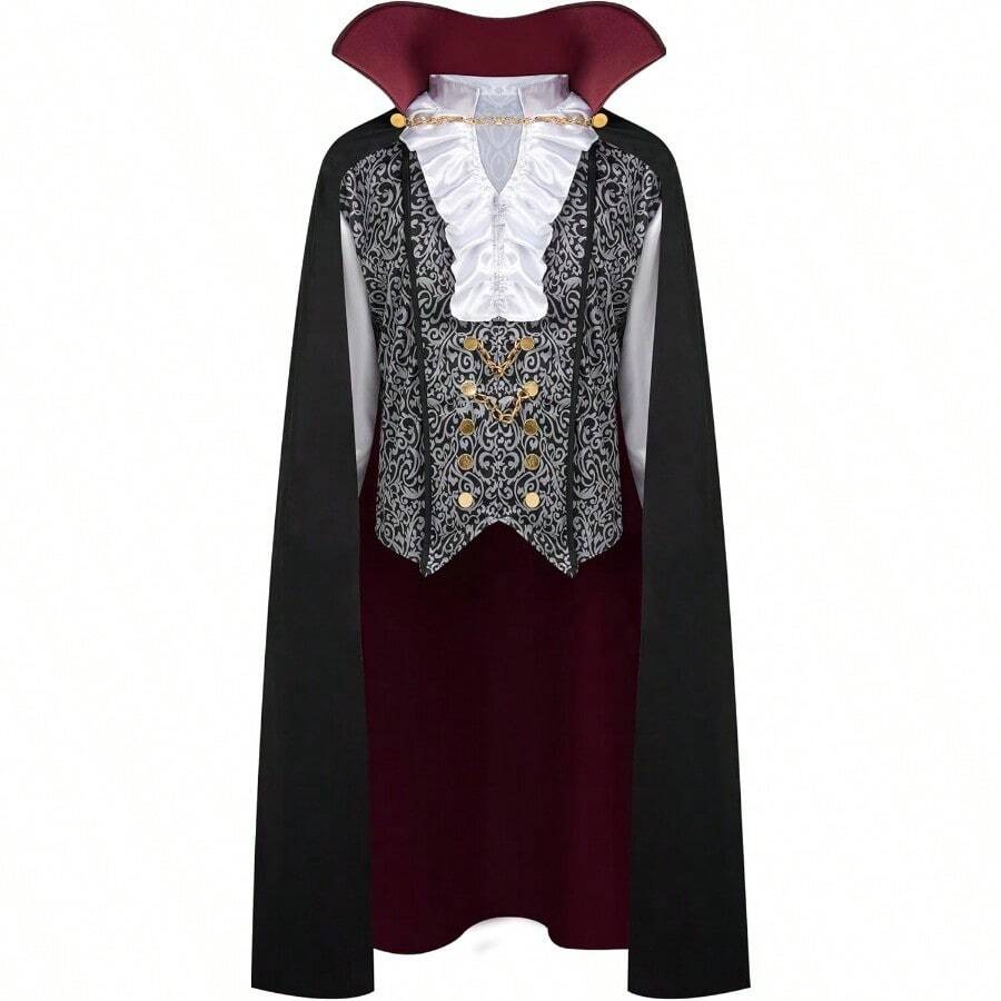 Spooktacular Creations Halloween Men Vampire CostumeHalloween Men's Vampire Cape Dracula Costume Men TAOWKI1 - 銀色+中號 - 查看 1