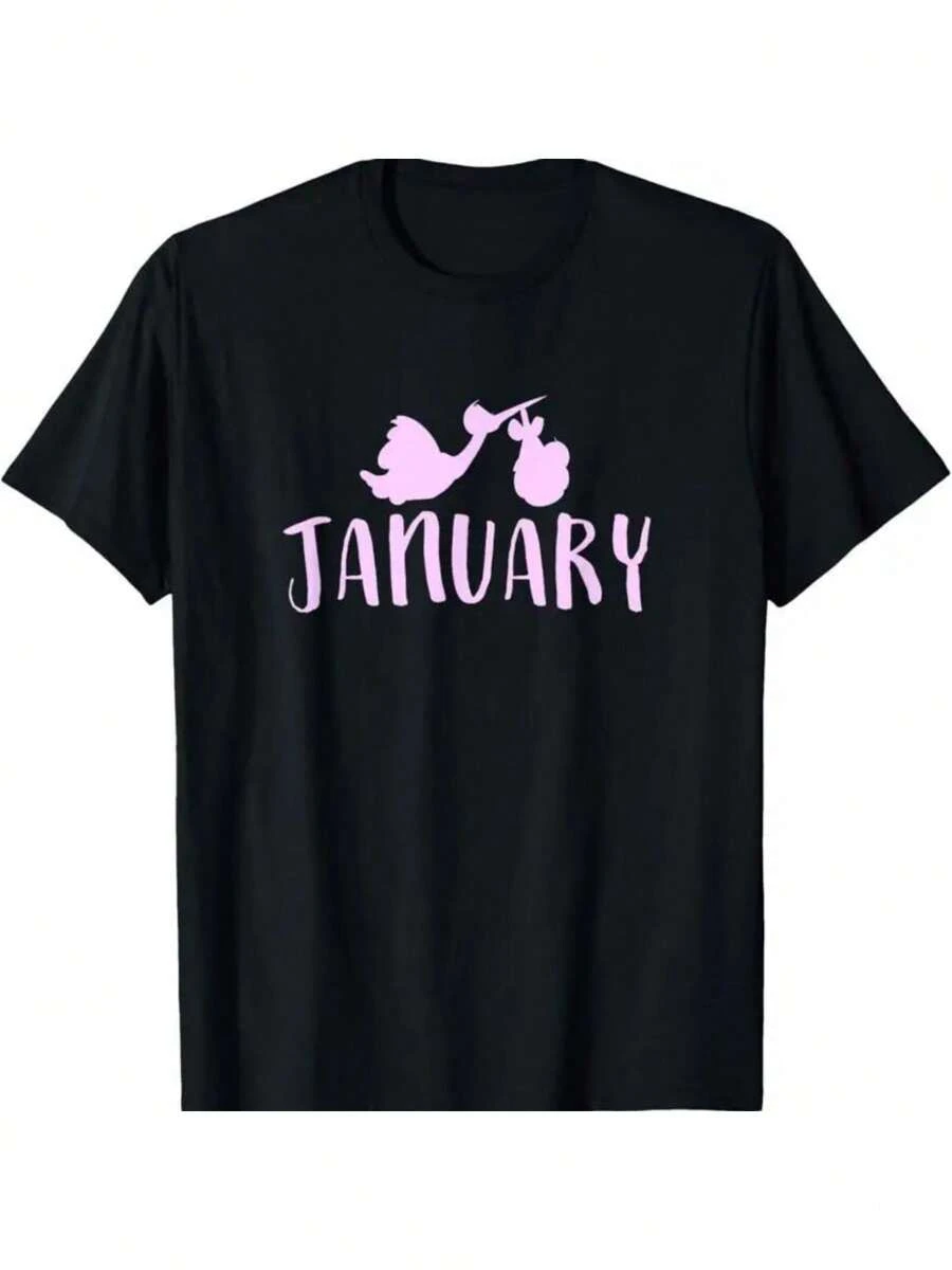 Pregnancy Baby Due In January T Shirt Newborn Mother - màu đen - Xem 1