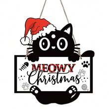 有趣的圣诞猫欢迎房间标志，猫欢迎人们容忍小猫小猫脚印木牌，黑猫墙壁装饰适合猫商品爱好者，白象礼品标志适合宠物店家居 - 聖誕貓 - 查看 8