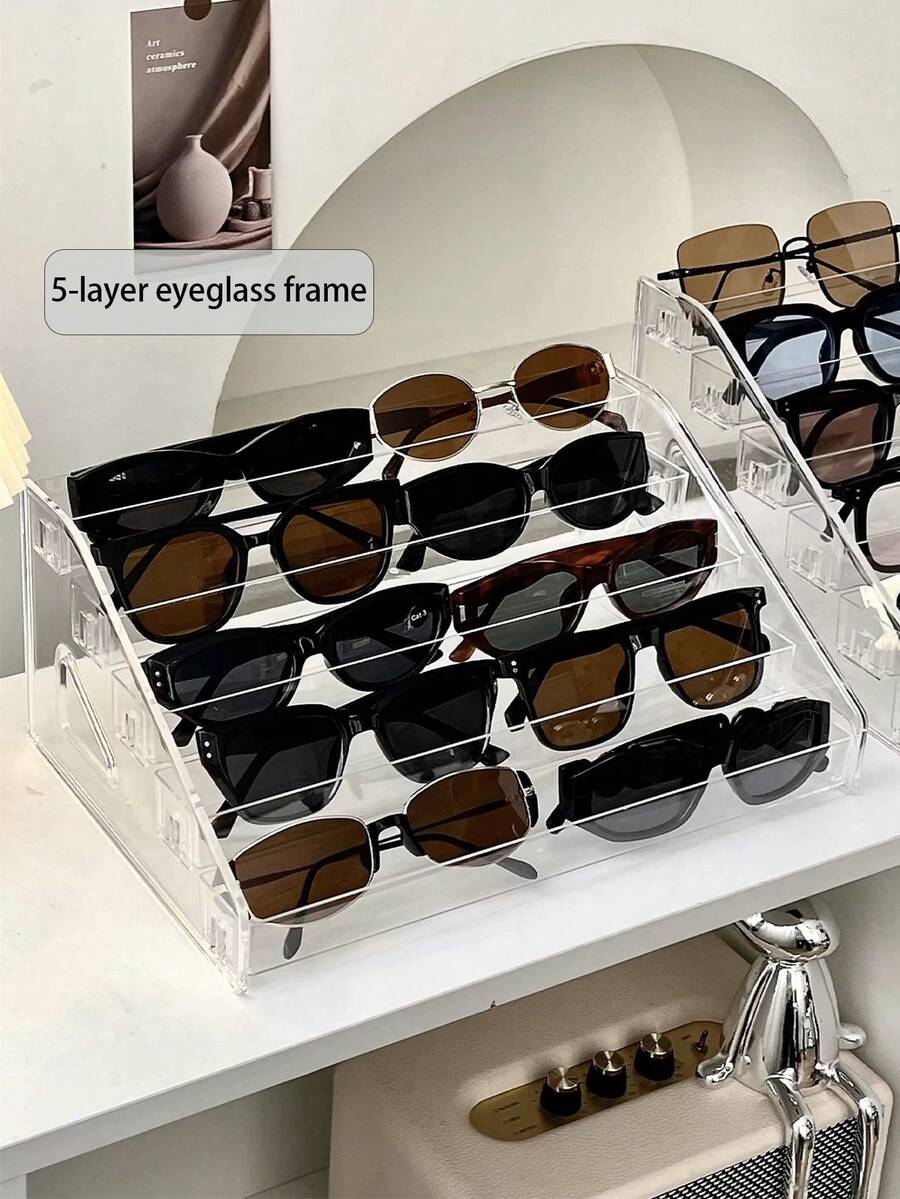 1pc 3-7 Tier Multifunctional Eyeglass Display Rack, Sunglasses Storage Box, Transparent Eyewear Holder, Sunglasses Display Stand, Eyeglass Display Rack, Sunglasses Storage Box, Pink Eyeglass Rack, Transparent Blue Light Blocking Eyeglass Display Stand, Men's Sunglasses Display Prop