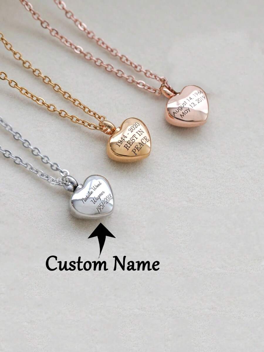1pc Custom Engraved Urn Charm Necklace For Human Ashes Heart Urn Pendant Personalized Cremation Memorial Jewelry Urn For Dog Ashes Pet Loss Gift Christmas Gifts - Multicolor - View 1