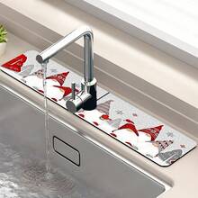 1pc Christmas Theme, Christmas Gnome Pattern Diatom Mud Faucet Absorbent Pad-Anti-Slip, Moisture-Proof And Splash-Proof Guard, Suitable For Kitchen And Bathroom Countertops.