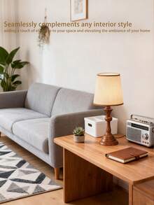 1 buc Lampă de birou LED cu model metalic, cu granulație din lemn, abajur plisat din material textil retro, lumină moale, stil nordic, italian, living rustic, dormitor, birou de citit minimalist modern, birou de studiu, personalizat, creativ minimalist, decor cu lumină caldă, lumină caldă multifuncțională, camping, atmosferă elegantă romantică, lumină de noapte de noptieră - Multicolor - Vizualizare 3