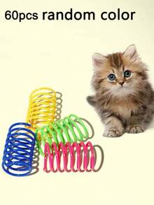 Juguete para gato que se juega solo, muelle de plástico de colores de rebote interactivo para gatos, suministros para gatos, juguetes de muelle espiral/papel arrugado para gatos, 2/4/8/10/12/14/20/30/40/50/60 piezas, juguetes creativos para matar el tiempo y mantener la salud, juguetes de plástico resistente de colores para golpear, morder, cazar, adecuados para gatitos, regalo de San Valentín para gatos/perros