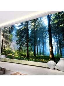 1 pièce Grande tapisserie décorative avec paysage forestier magnifique, motif rayé