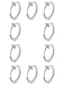 10 Pieces Stainless Steel Retractable Clip On Earrings Non Piercing Fake Hoop Earrings For Women Girls Without Ear Holes Clip Ear Cuffs