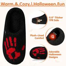 Cozy Plush Halloween Pumpkin Slippers, Non-Slip Fluffy Design - Red Hand - View 5