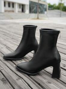 Stivali elastici slim fit versatili alla francese, nuovi stivali alla caviglia con tacco chunky e chiusura lampo sul retro, moda autunno/inverno per le donne