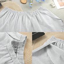 Split Short Pajama Set, Womens Striped Pajamas Set,Two Piece Set Striped Print Drop Shoulder Tee Wrap Split Shortshalloween - 灰色的 - 查看 3