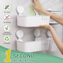 Estantes de Regadera con Ventosa, Organizadores para Regadera con Ganchos sin Taladros, Colgante para Pared Accesorios Juego de 5 para Bao con Soportes para Cepillo, Jaboneras, Almacenamiento - 5 Piezas - Ver 5