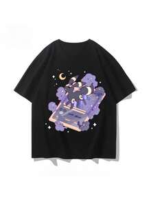 Umbreon Handheld Game T-Shirt For Men And Women Summer New Japanese Harajuku Loose Casual Comfortable Short-Sleeved Top - 黑色 - 查看 1