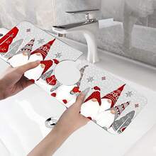 1pc Christmas Theme, Christmas Gnome Pattern Diatom Mud Faucet Absorbent Pad-Anti-Slip, Moisture-Proof And Splash-Proof Guard, Suitable For Kitchen And Bathroom Countertops.