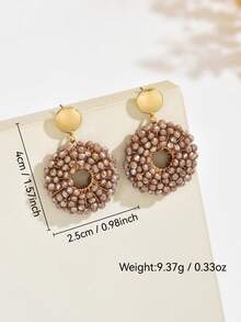 1 Đôi bông tai vòng hạt rỗng thủ công, bông tai pha lê nhân tạo hình tròn hình học thanh lịch, thích hợp cho phụ nữ trong đám cưới, hàng ngày, kỳ nghỉ, tiệc tùng (Màu sắc và vị trí hạt ngẫu nhiên) - Màu nâu - Xem 4