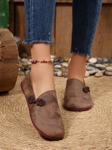 Mocasines planos de mujer con punta cuadrada, zapatos ligeros de suela redonda para ir y venir en otoño, zapatos casuales minimalistas de unicolor para exteriores