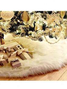 1pc Fluffy Christmas Tree Skirt, White Plush Skirt, Merry Christmas Party, Christmas Tree Decoration New Year Xmas Trees Carpet Decoration,Elegant Fluffy Round Xmas Tree Base Cover, Soft Plush Holiday Decoration, Cozy Winter Home & Party Decor Home Decor Christmas Decorations Room Decor