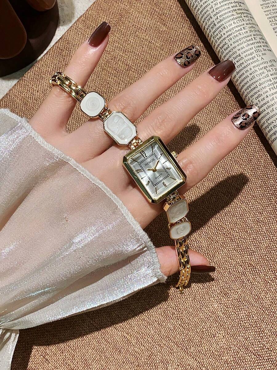 1 Stück Damen Armbanduhr mit goldfarbener Legierung asymmetrisches Armband, modernes arabisches Zifferblatt, Quarzwerk, verstellbares Armband, geeignet für den täglichen Gebrauch und als Urlaubsgeschenk