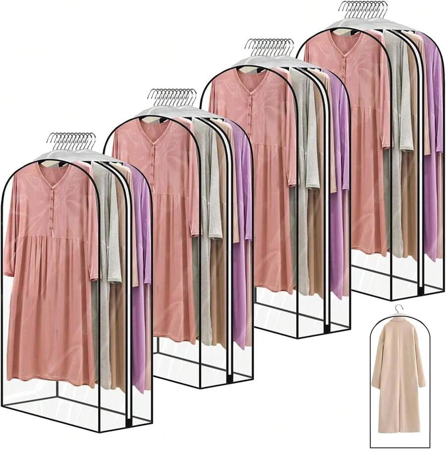 Adecuado para 50 piezas de ropa, fundas para colgar prendas, 4 piezas de fundas para armario de 60x102x25.5 cm, fundas a prueba de polvo para guardar trajes, vestidos, abrigos y chaquetas. - 1 - Ver 1