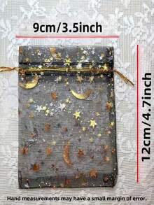 30 件/50 件/100 件月亮和星星印花抽绳欧根纱袋，礼品包装袋（黑白可选），DIY 礼品袋，适用于化妆品、生日、珠宝、婚礼新娘回礼、纪念品、情人节、圣诞节、复活节、毕业典礼、返校、感恩节、节日派对，3.5x4.7 英寸（9x12 厘米）