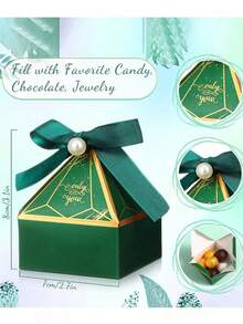 10 zielonych pudełek prezentowych z perłową wstążką, pudełka na upominki na imprezę, pudełka na słodycze, odpowiednie na urodziny, ślub, prezenty świąteczne