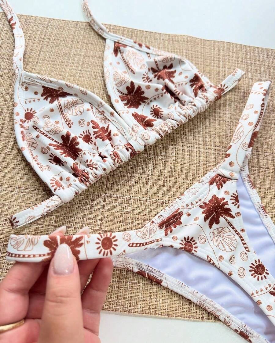 Printed Bikini Set, Summer Beachwear - Óxido marrón - View 1