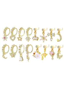 1-8 chiếc khuyên mũi bằng đồng Zirconia nhiều thành phần hình trái tim và hoa bạc, đinh mũi mạ vàng 18K, thích hợp làm trang phục hàng ngày và quà tặng mùa hè cho phụ nữ - Bạc - Xem 11