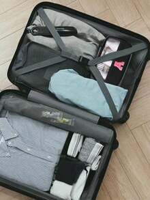 1个多功能PVC洗漱包，透明PVC化妆包，大容量化妆包，DIY字母设计化妆包，防水旅行收纳包，简约字母贴纸旅行化妆包，适用于化妆品、香水，适合海滩、学校、浴室、节日、母亲节、圣诞节等场合，是送给妈妈、家人、朋友的绝佳礼物，男女通用旅行洗漱包，浴室化妆包 - 黑色 - 查看 7