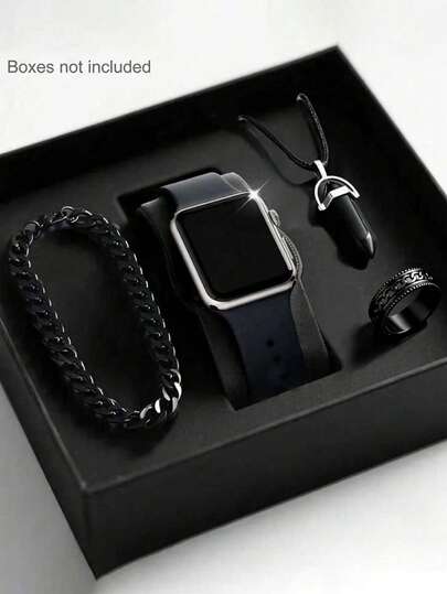 4/1 Set Boy Fashion Simple Classic LED Digital Display Square Electronic Watch, Suitable For Boys To Wear. It Comes With A Luxurious Fashion Bracelet, Necklace And Ring Set. It Is Suitable For Students And Is Very Suitable For Use In Daily Life Such As Going Back To School, Parties And Traveling. It Is Very Suitable As A Gift For Friends, Birthday Gifts, Graduation Season Gifts, Christmas Gifts. It Is The Perfect Gift For Boys.