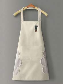 带手帕口袋的围裙，男女通用工作服 - 简约印花设计，家用烹饪围裙 | 简约印花围裙 | 耐用塑料围裙，适用于厨房、客厅、浴室清洁，可水洗 - 彩色 - 查看 2