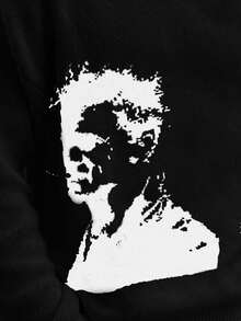 Jersey de punto con retrato y letra intarsia para hombre, de ajuste holgado casual, cálido y versátil, adecuado para primavera, otoño e invierno - Negro - Ver 4