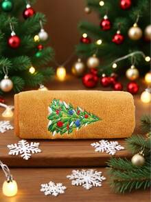 1pc Coral Fleece Black Christmas Towel With Cartoon Characters - Santa Claus, Christmas Tree, Gingerbread Man, Soft, Absorbent, Suitable For Bathroom Decor, Beach, Pool, Christmas Gift Shower Towels For Beaty Salon, Hotel Sports,Home Essentials, Towel, Skin Care