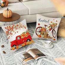EstiloJuego De 4 Fundas De Almohada De OtoñO De 18 X 18 Pulgadas, Funda De CojíN De Lino Para Sofá, DecoracióN De OtoñO, Adecuado Para La DecoracióN Del Hogar (Estilo D)VersióN Mejorada - Estilo D - Ver 6