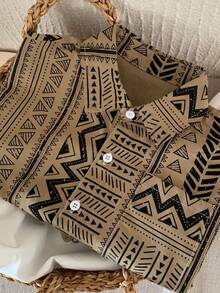 Young Boy Geometric Print Casual Shirt, Spring/Summer - Khaki - View 8