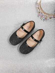 1 Pair Glitter Bow Decor Mary Jane Flat Shoes For Girls, Versatile For Spring/Summer/Fall, Suitable For Daily Wear, Performance, Wedding, Party - Black - View 3