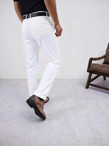 Men's Solid Color Business Formal Trousers, Straight-Leg Business Suit Pants, Suitable For Outdoor Casual And Formal Occasions All Year Round